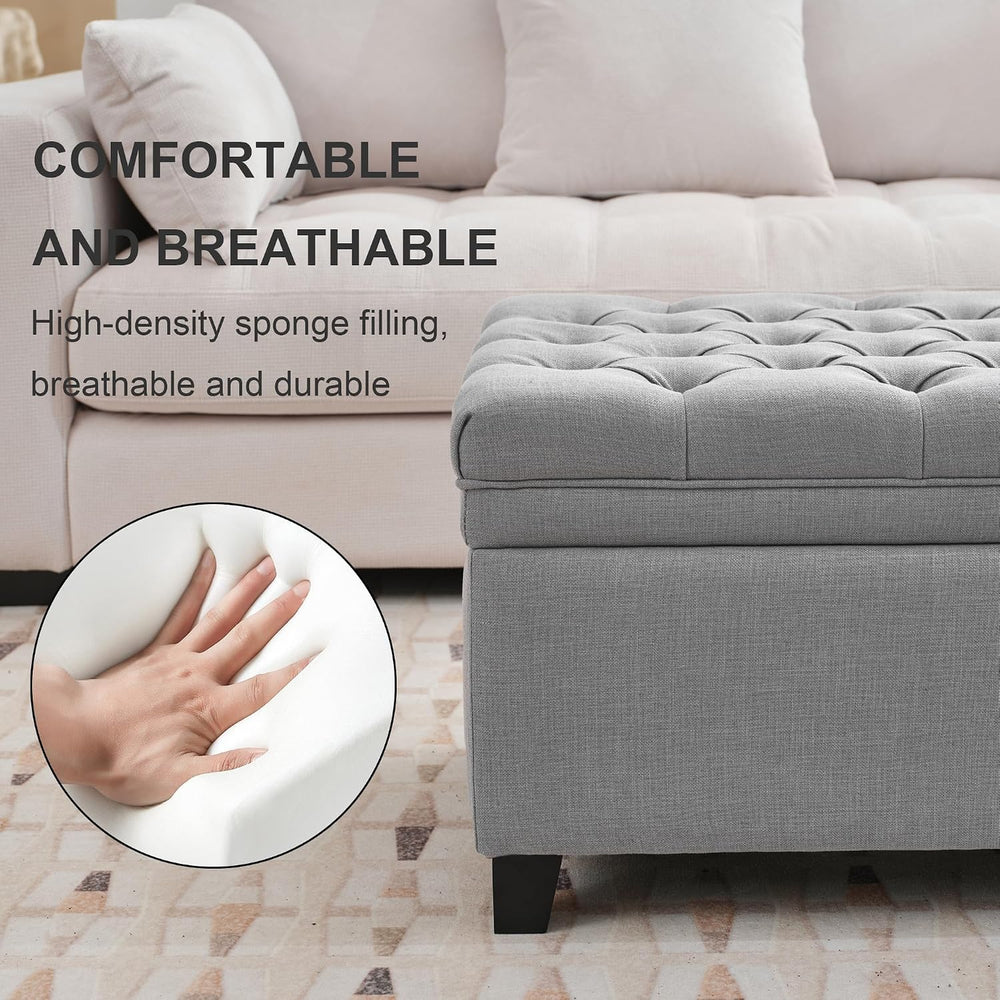 50" Storage Ottoman for Bedroom, End of Bed Bench, Light Grey