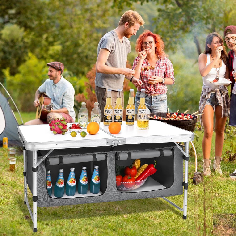 Camp Field Folding Camping Table, Lightweight Aluminum, Adjustable Legs