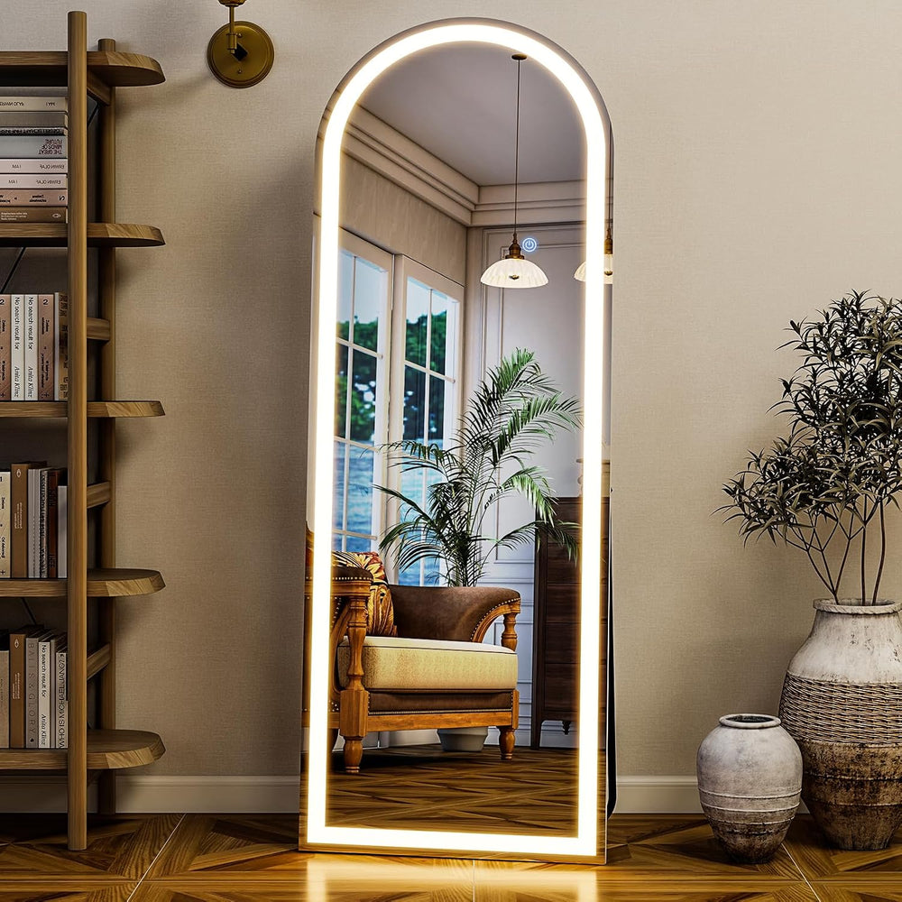GLSLAND 20"x56" Arched Full Length Mirror LED Lighted Floor Standin...
