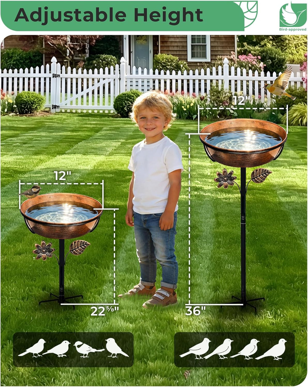 12" Metal Bird Bath for Outside, 3" Deep Bowl with 5-Prong Stake