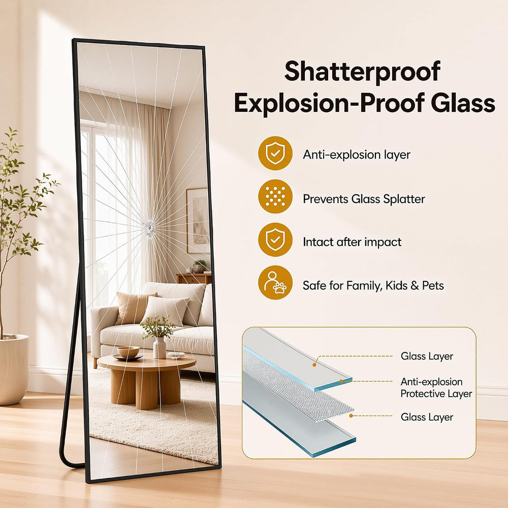 Antok Full Length Mirror, 71"x28" Floor Mirror with Stand, Black, Rect