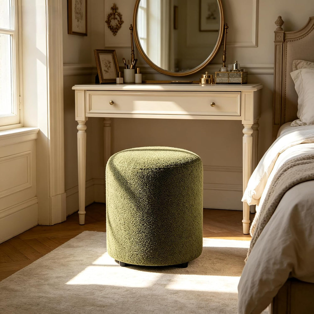 YDcosyfy Modern Round Ottoman Set of 2, Teddy Fleece Vanity Stool Footrest, U...