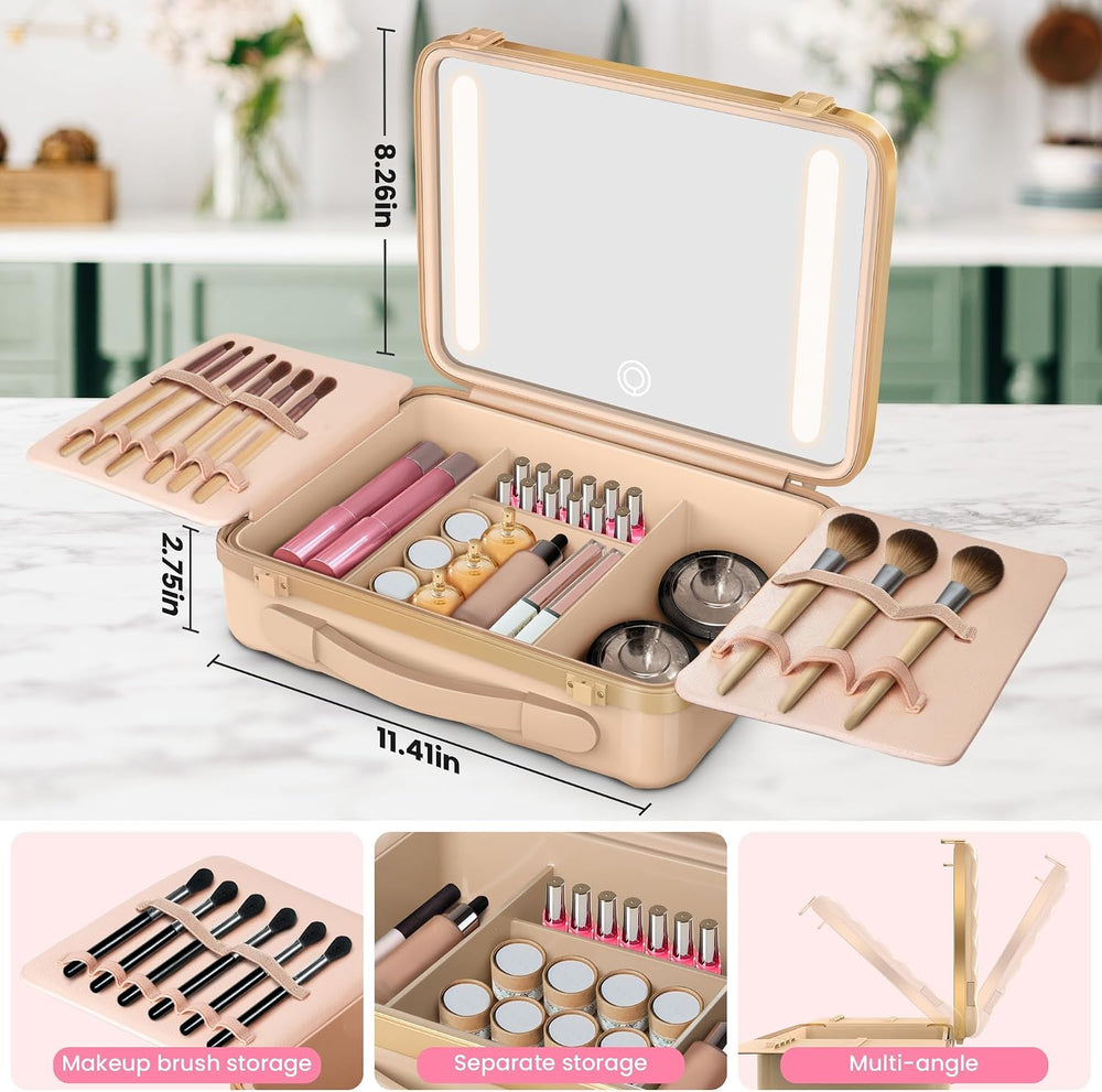 EASYINBEAUTY Makeup Travel Case with LED Lighted Mirror, Pink