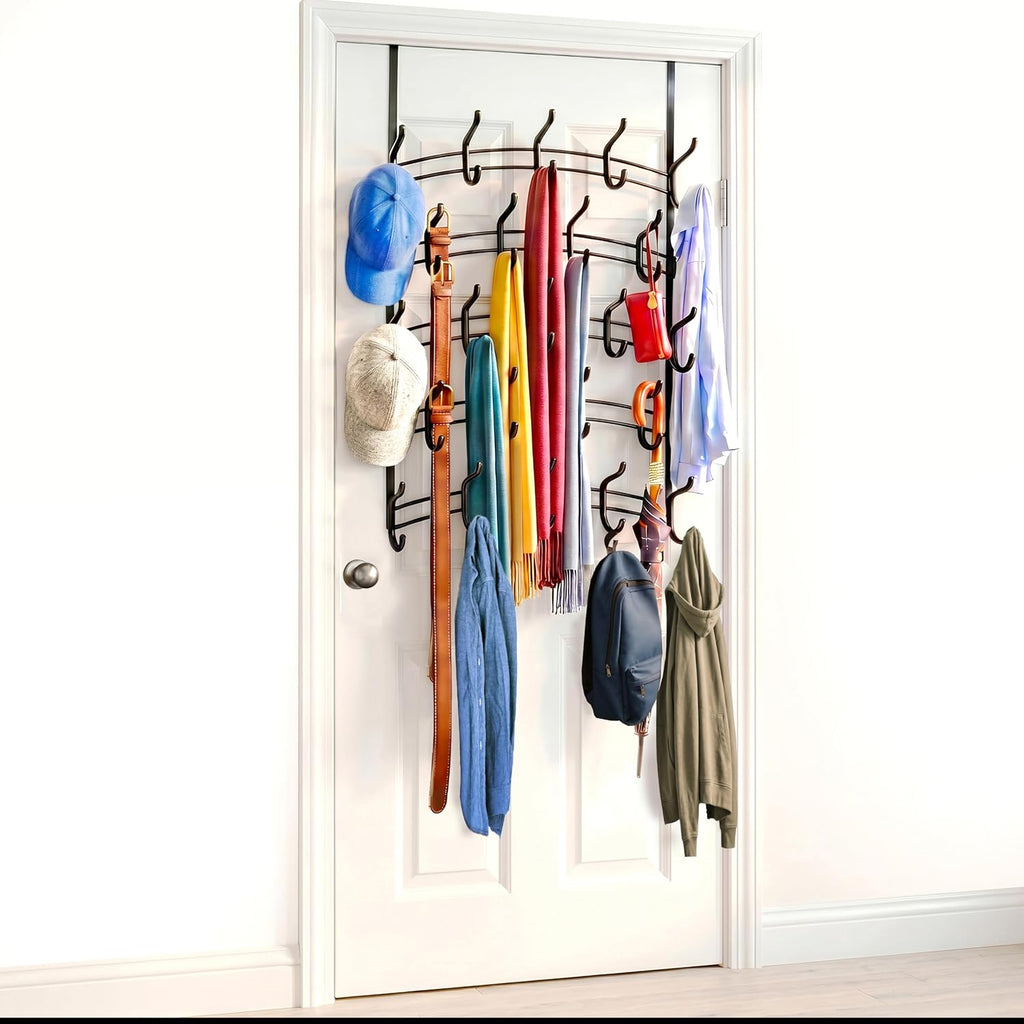 LYNK Professional® Home™ Over the Door Hooks - 46 Hook – Over the Door Coat Rack - Over the Door Hanger - Hanging Towels or Clothes - Bathroom, Bedroom, Laundry Room - Lifetime Ltd. Warranty, Black