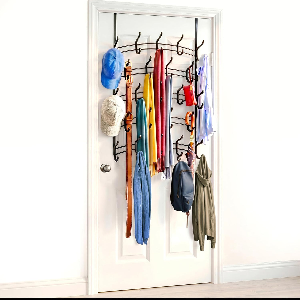 LYNK Professional® Home™ Over the Door Hooks - 46 Hook – Over the Door Coat Rack - Over the Door Hanger - Hanging Towels or Clothes - Bathroom, Bedroom, Laundry Room - Lifetime Ltd. Warranty, Black