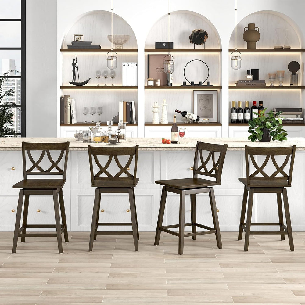 GIANTEX 24" Bar Stools Set of 2, Swivel Wooden Bar Chairs with Rubber Wo...