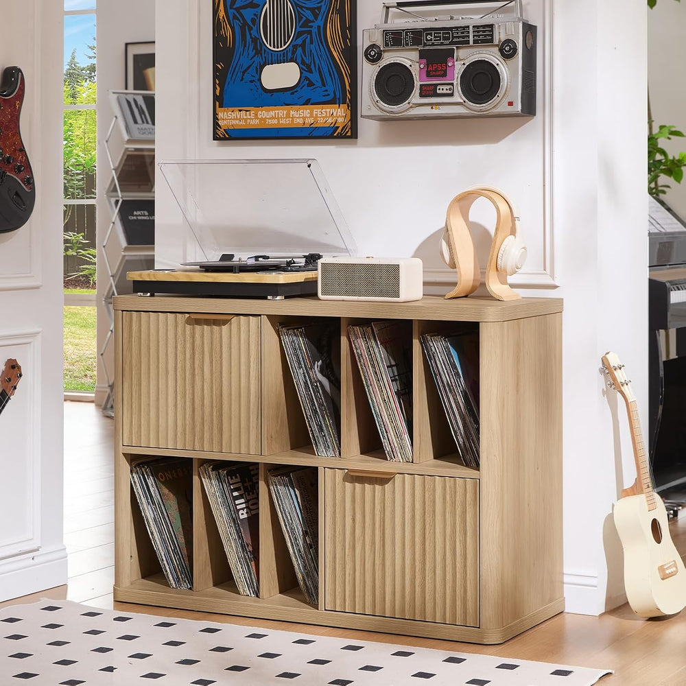 LEYAOYAO Large Record Player Stand with Vinyl Storage Up to 450 Albums, Wood ...