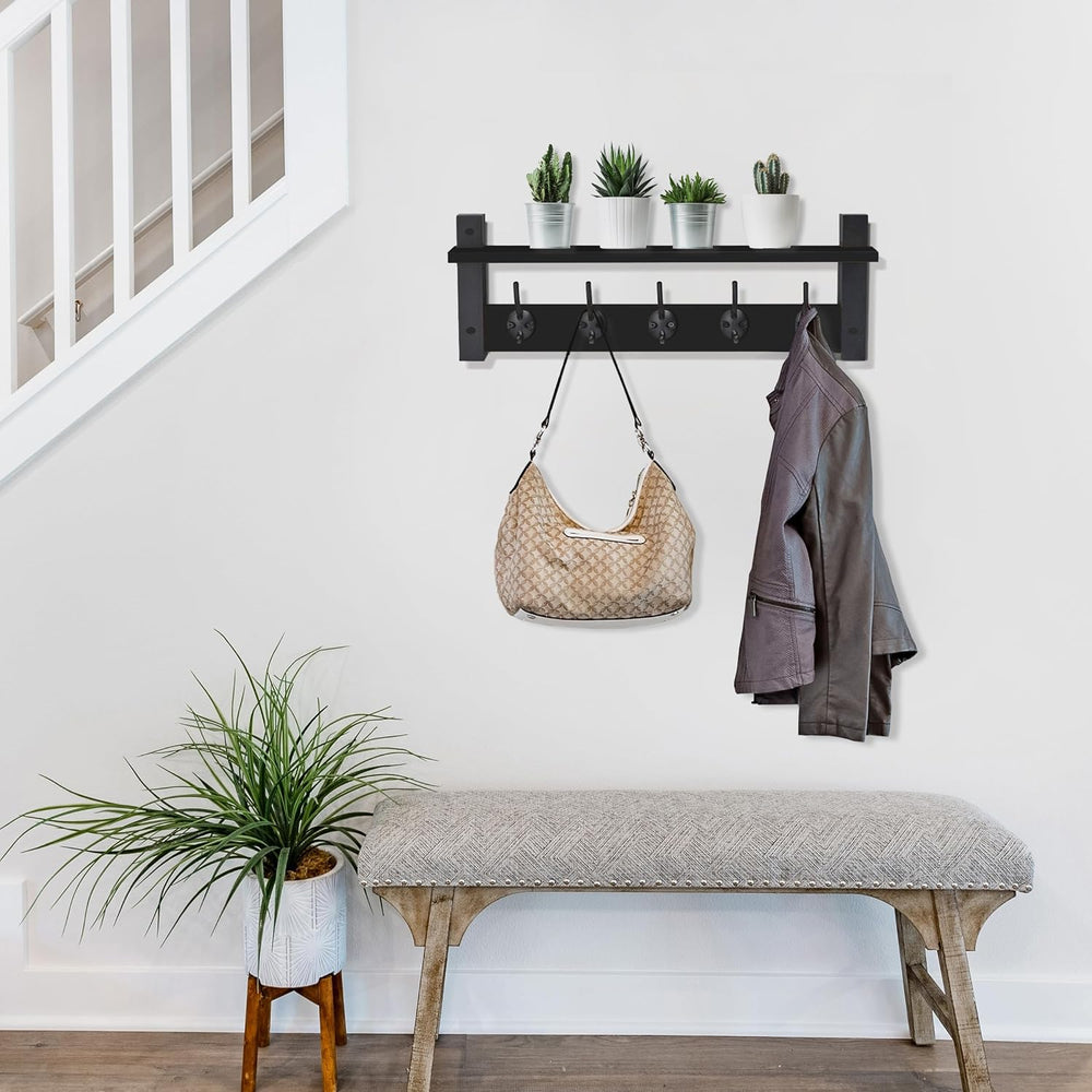Sorbus Coat Rack Wall Mount with Shelf (Black, 24 Inch)
