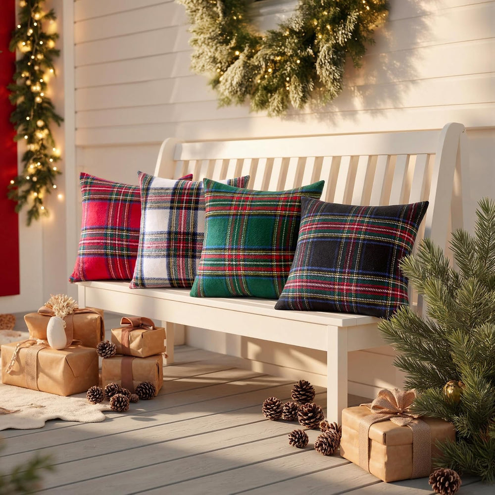 MIULEE Christmas Plaid Decorative Pillow Covers Set of 2 22x22inch Green