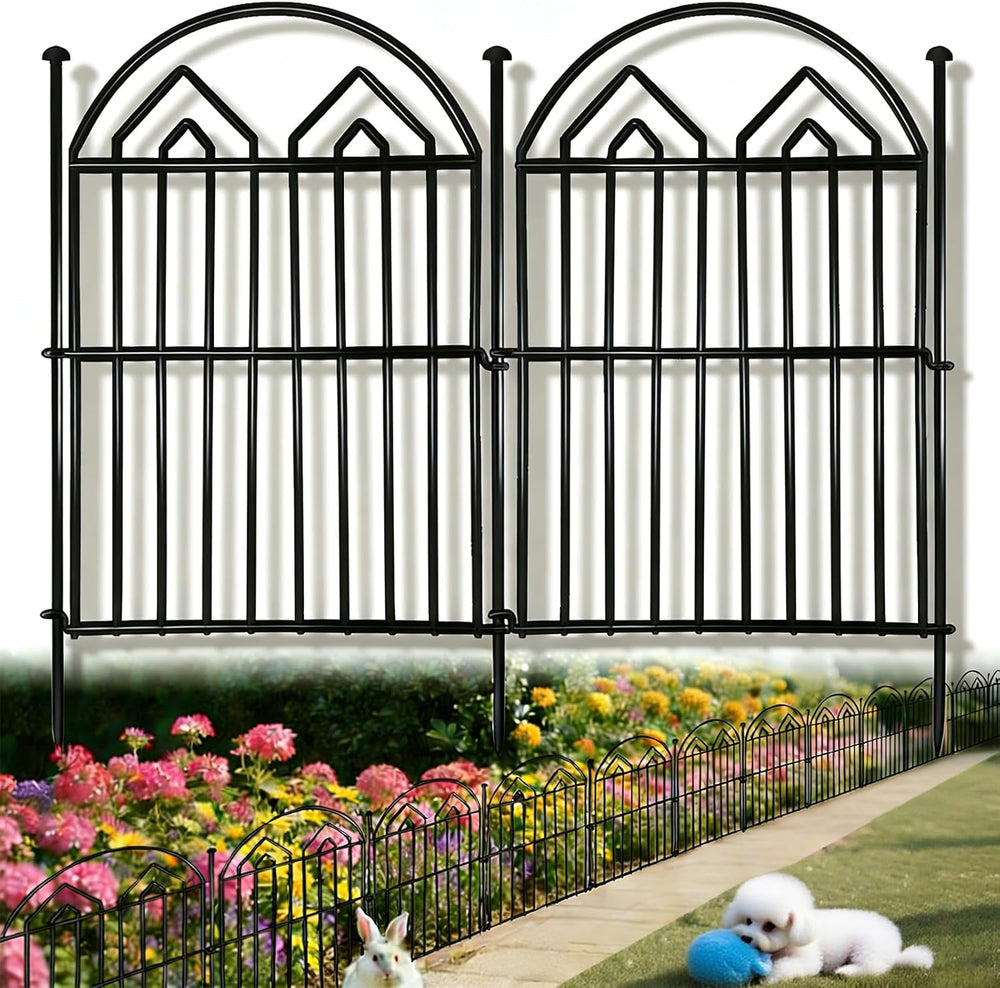 Decorative Garden Fence 17in x 10.8ft (10 Panels), Rustproof Metal No Dig Arc...