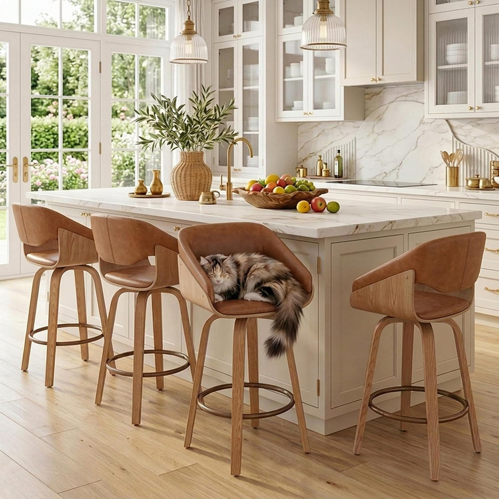 HNY 26'' Modern Barrel Swivel Counter Stools Counter Height Swivel Ba...