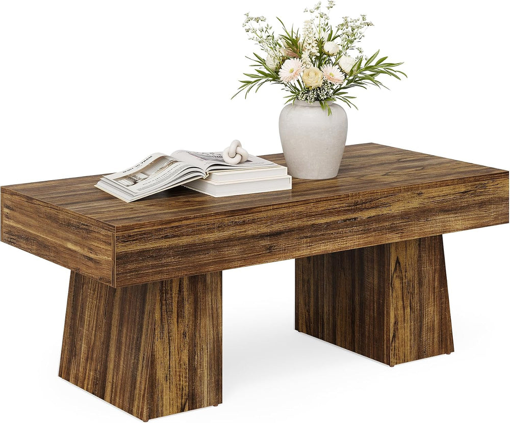 LITTLE TREE Farmhouse Coffee Table, 47 Inches Living Room Table, Rectangular ...