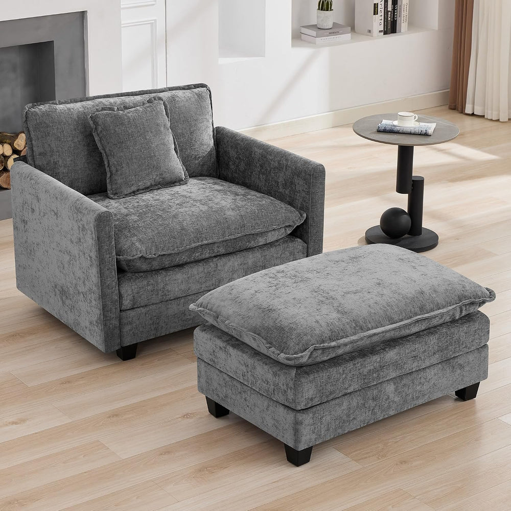 35‘’ Modern Chenille Cloud Sofa Ottoman,Rectangle Ottoman for Modular Section...