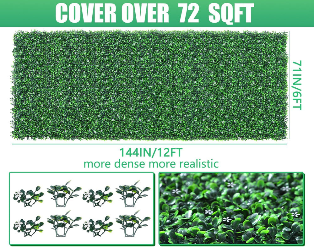 Grooy 71"x 144"(72 sq.ft) Artificial Boxwood Grass Wall Roll with F...