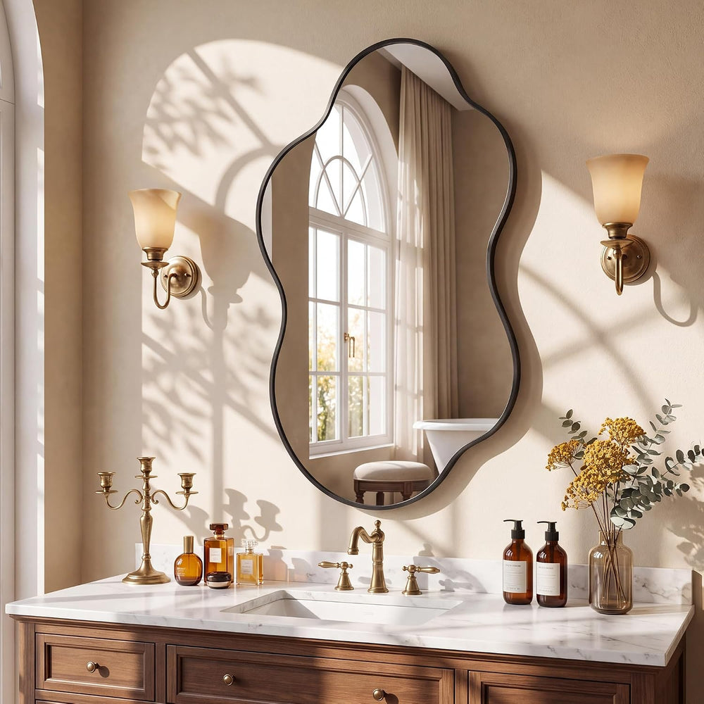 32''x20'' Asymmetrical Mirror with Metal Frame, Small Irregul...
