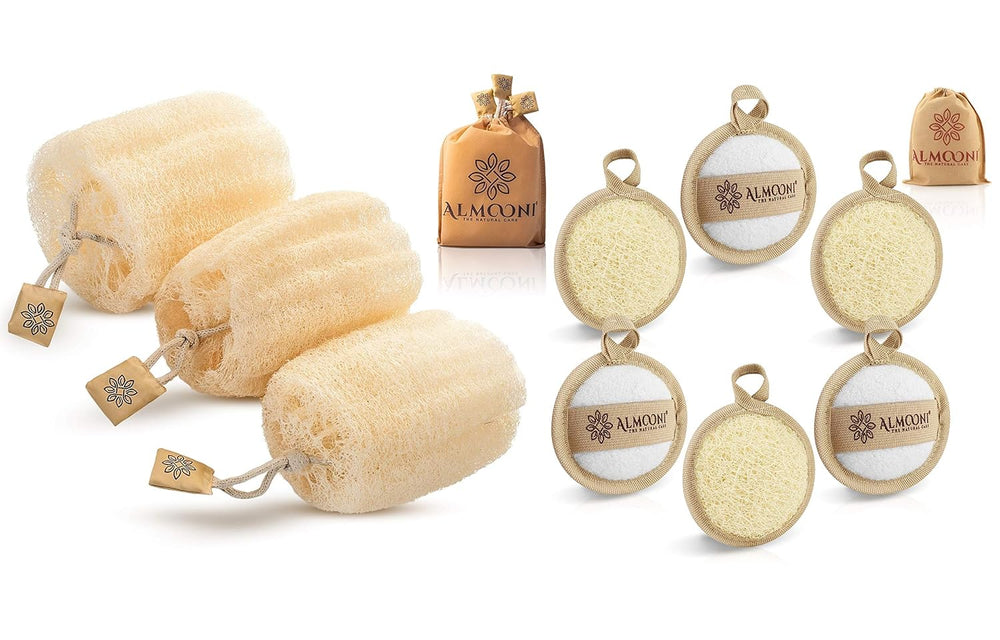 Premium Natural Egyptian Shower Loofah Sponge and Facial Loofahs, Large Exfol...