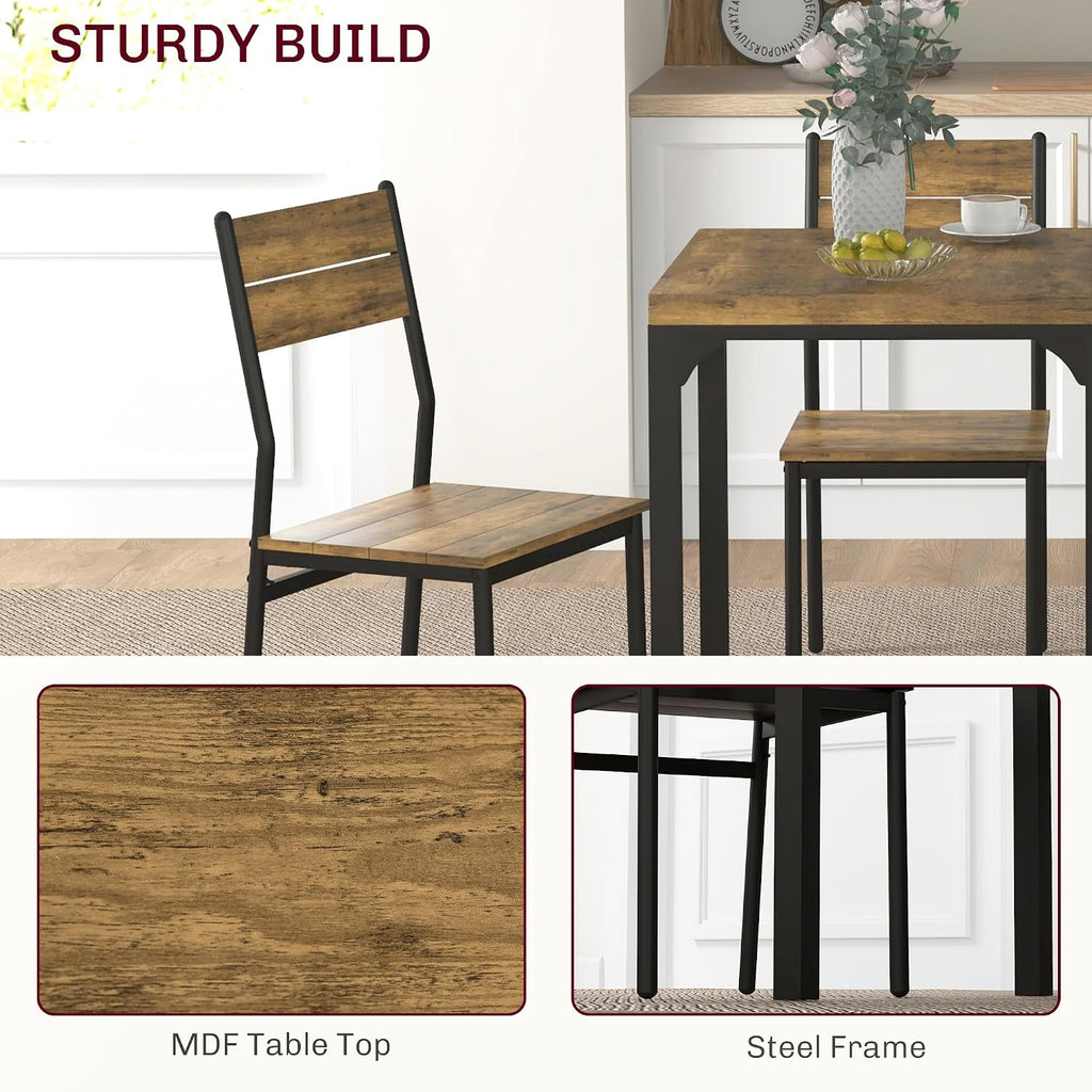 HOMCOM Dining Table Set for 2, Dining Room Set, 3 Piece, Rustic Brown