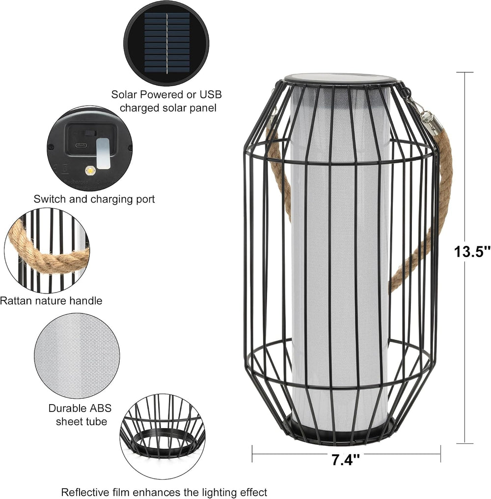 13.5" Large Decorative Metal Solar Outdoor Waterproof Lantern for Patio