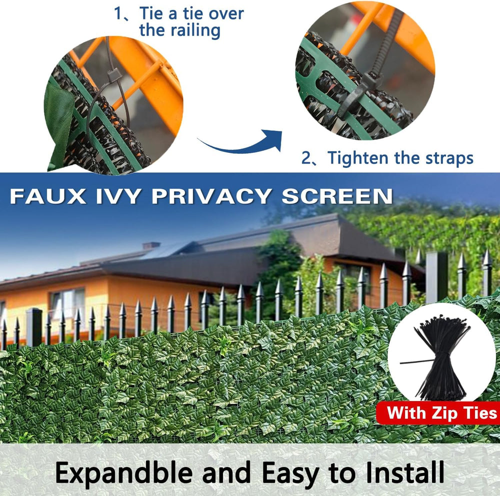 Artificial Ivy Fence Privacy Screen with Mesh Back, 59" x 158" Faux...