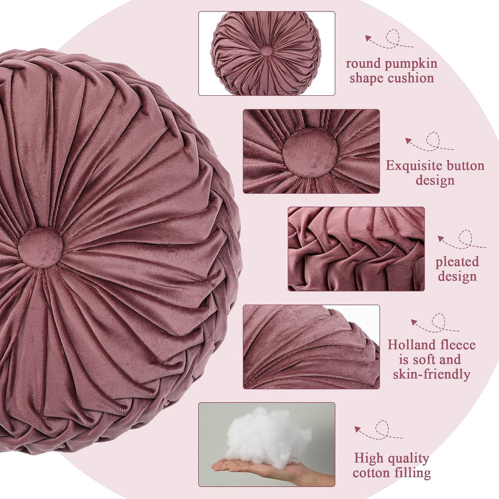 Drydiet 2 Pcs Round Throw Velvet Pillows Decorative Pillow(Dusty Rose 15'...