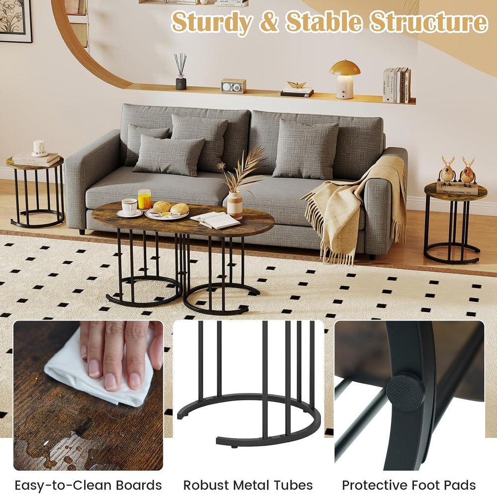GIANTEX Nesting Coffee Table Set of 3, Living Room Table Set, Brown