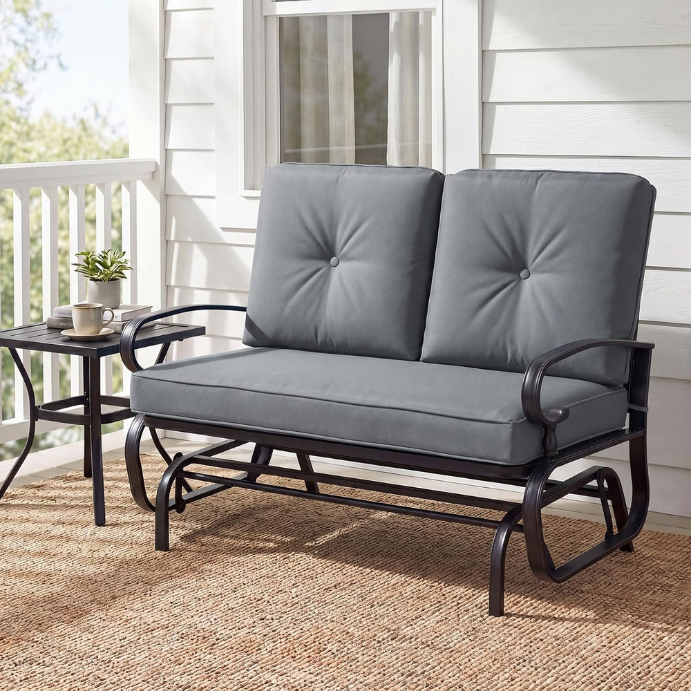 GIANTEX Outdoor Glider Bench, Patio 2 Person Loveseat with Removable Cushion,...