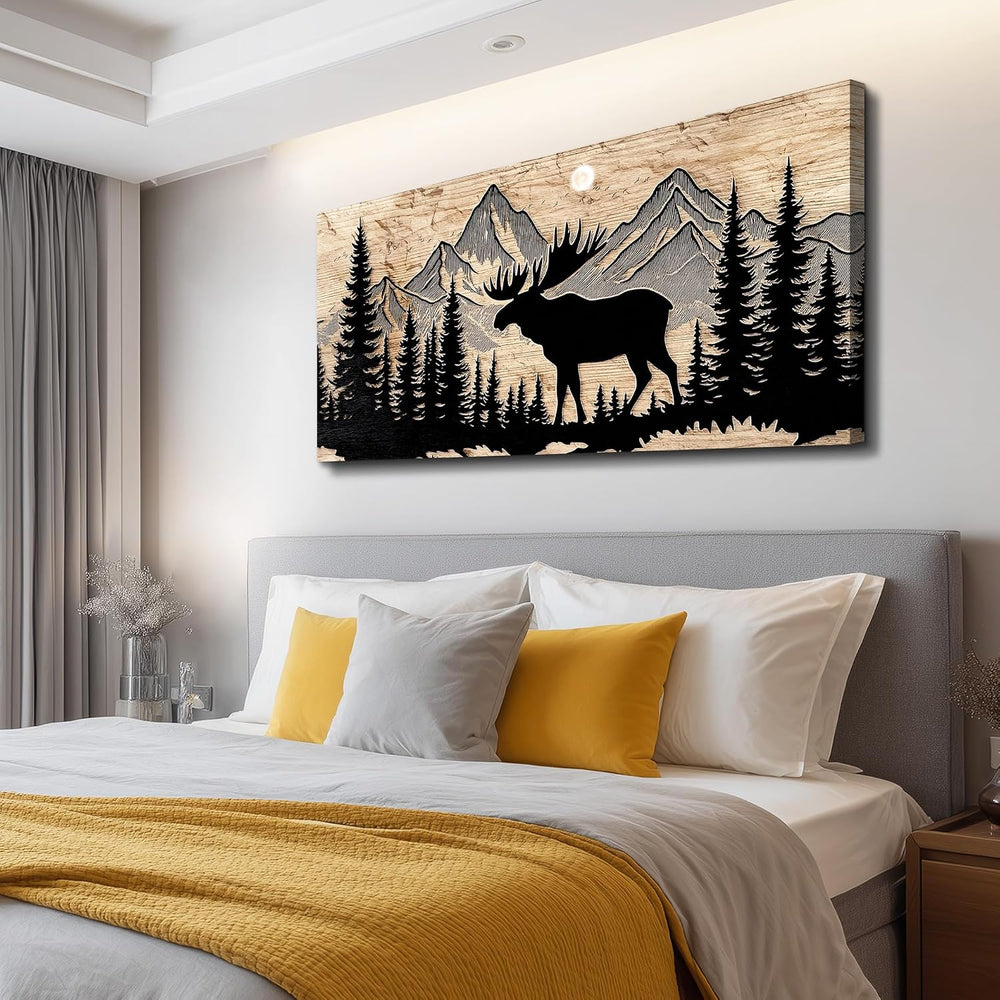 DZRWUBHS Large Wall Art For Living Room, Moose Wall Art Cabin Decor,Mountain ...