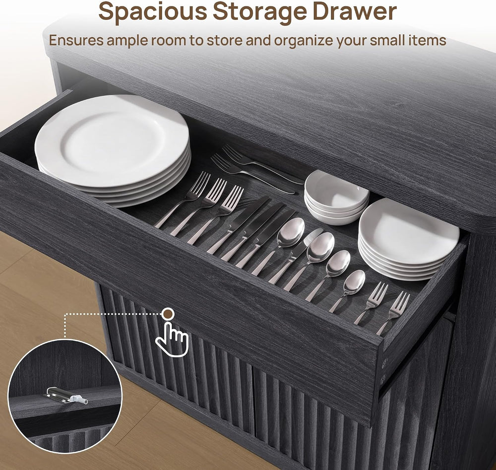 SICOTAS Buffet Cabinet with Storage - Accent Fluted Storage Cabinet with 2 Do...