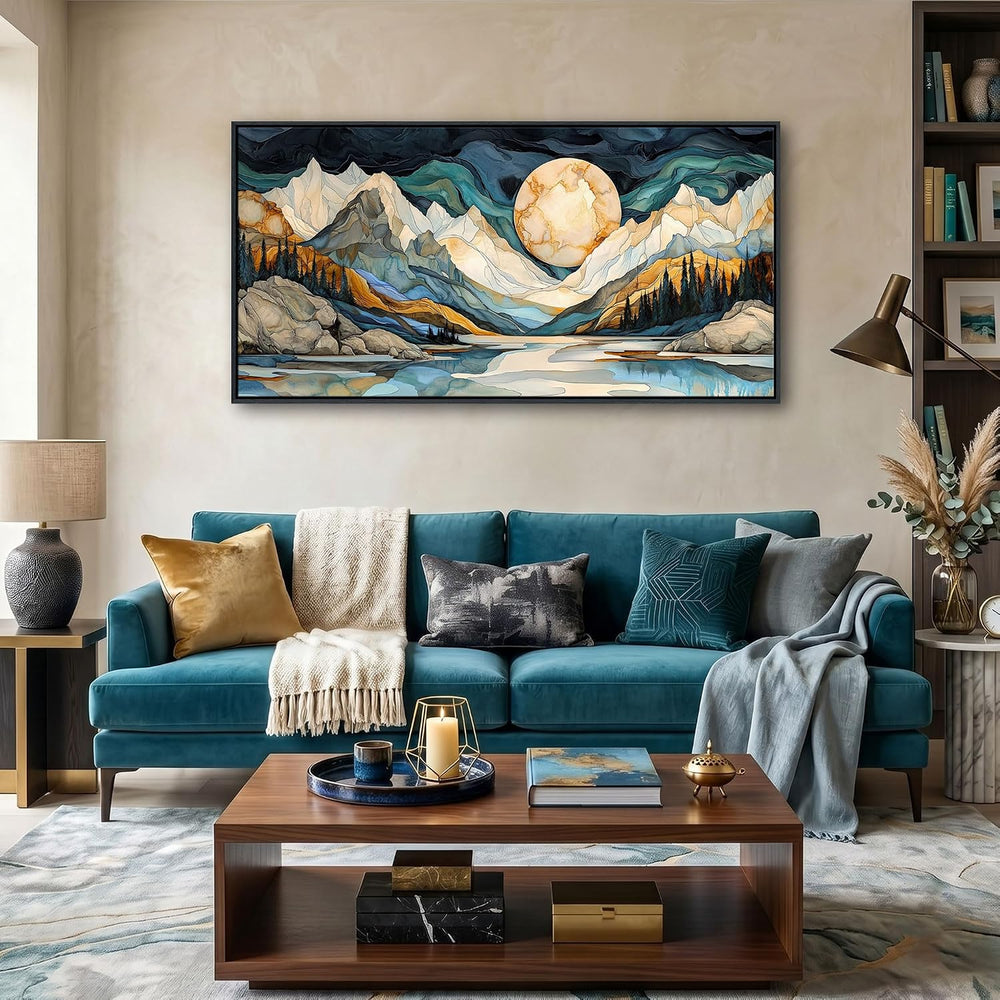 Framed Canvas Wall Art - 20x40 Inchs Abstract Painting Decor, Textured Mounta...