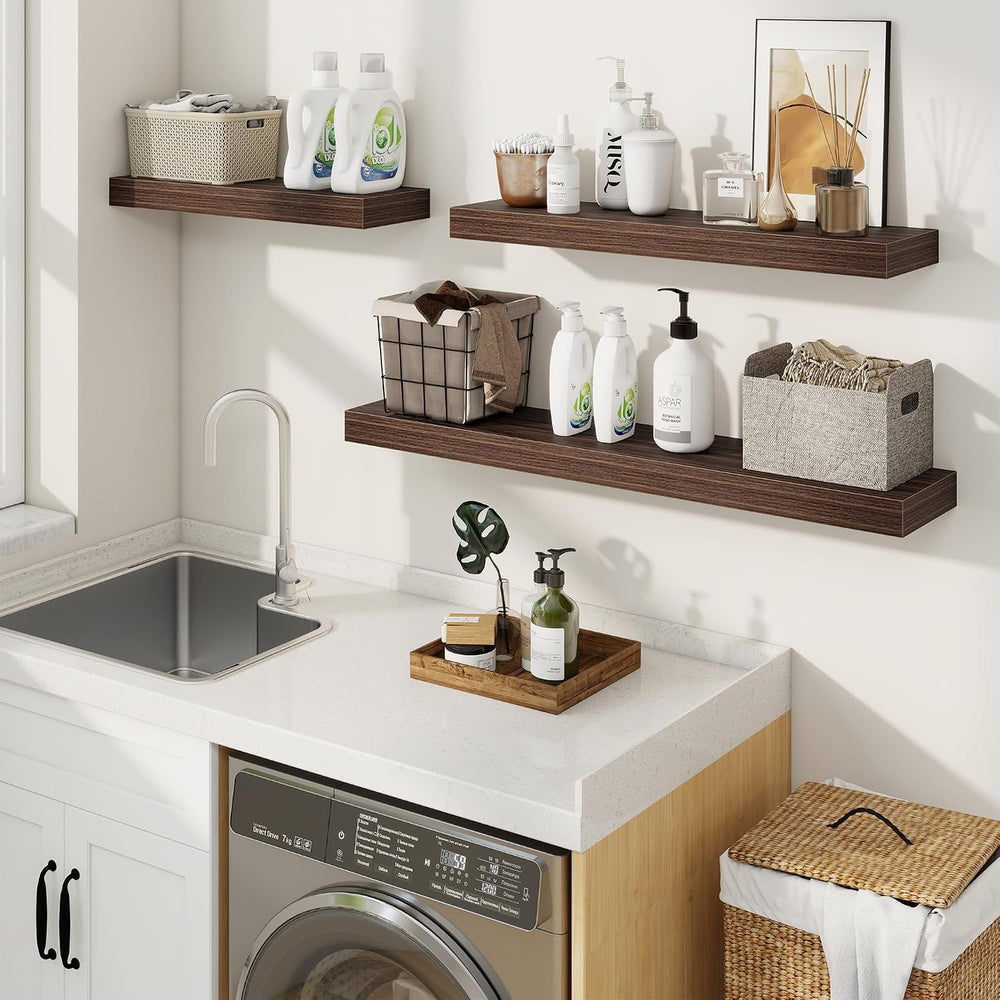 Floating Shelves for Wall, Wall Mounted Wood Shelves, Walnut, Set of 2, 30”