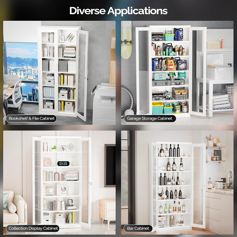 VINGLI Lockable Display Cabinet with Glass Doors & 5 Adjustable Shelves, ...