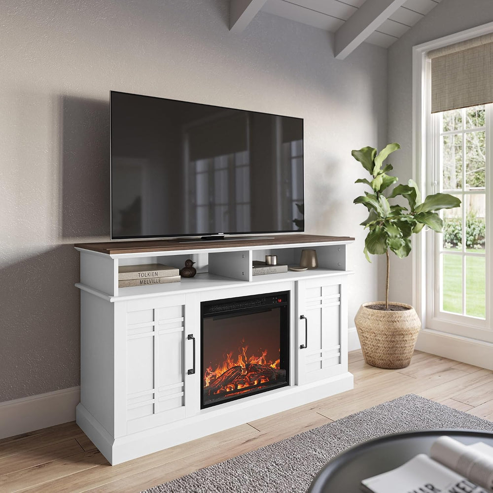 BELLEZE Norrell 48" TV Stand with 18" Electric Fireplace - White