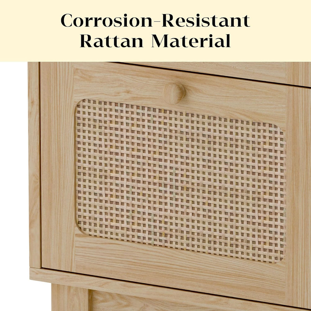 Rattan Nightstand, Boho Side Table with Drawer, Cane Accent Bedside End Table...