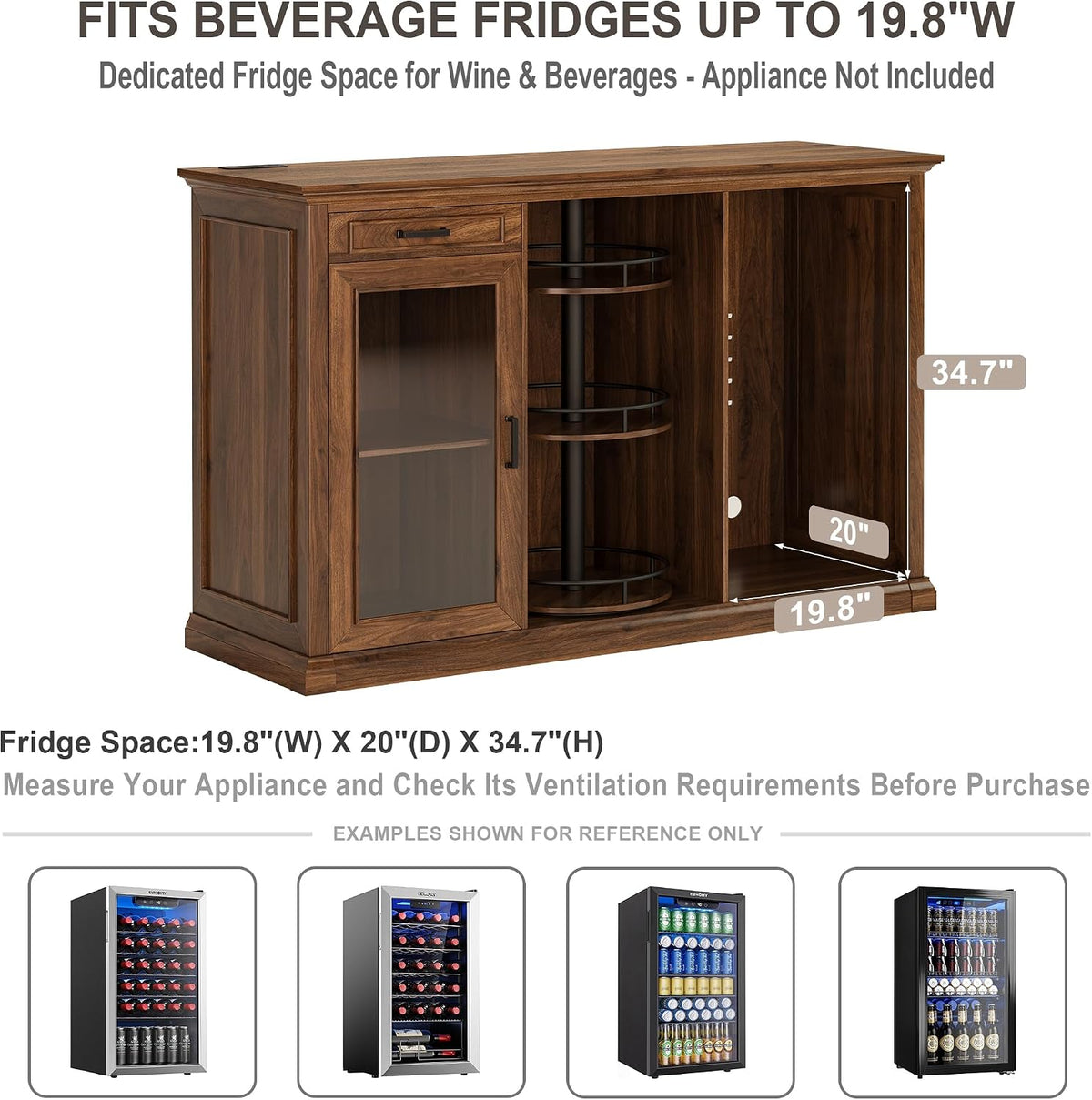 GDLF 60.2-Inch Home Bar Cabinet with Fridge Space, Warm Amber LED, Walnut