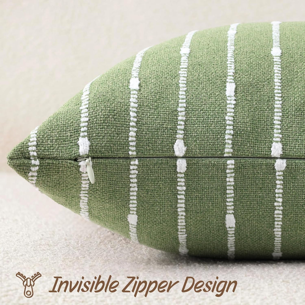 decorUhome Striped Decorative Throw Pillow Covers 22x22 Set of 2, Green