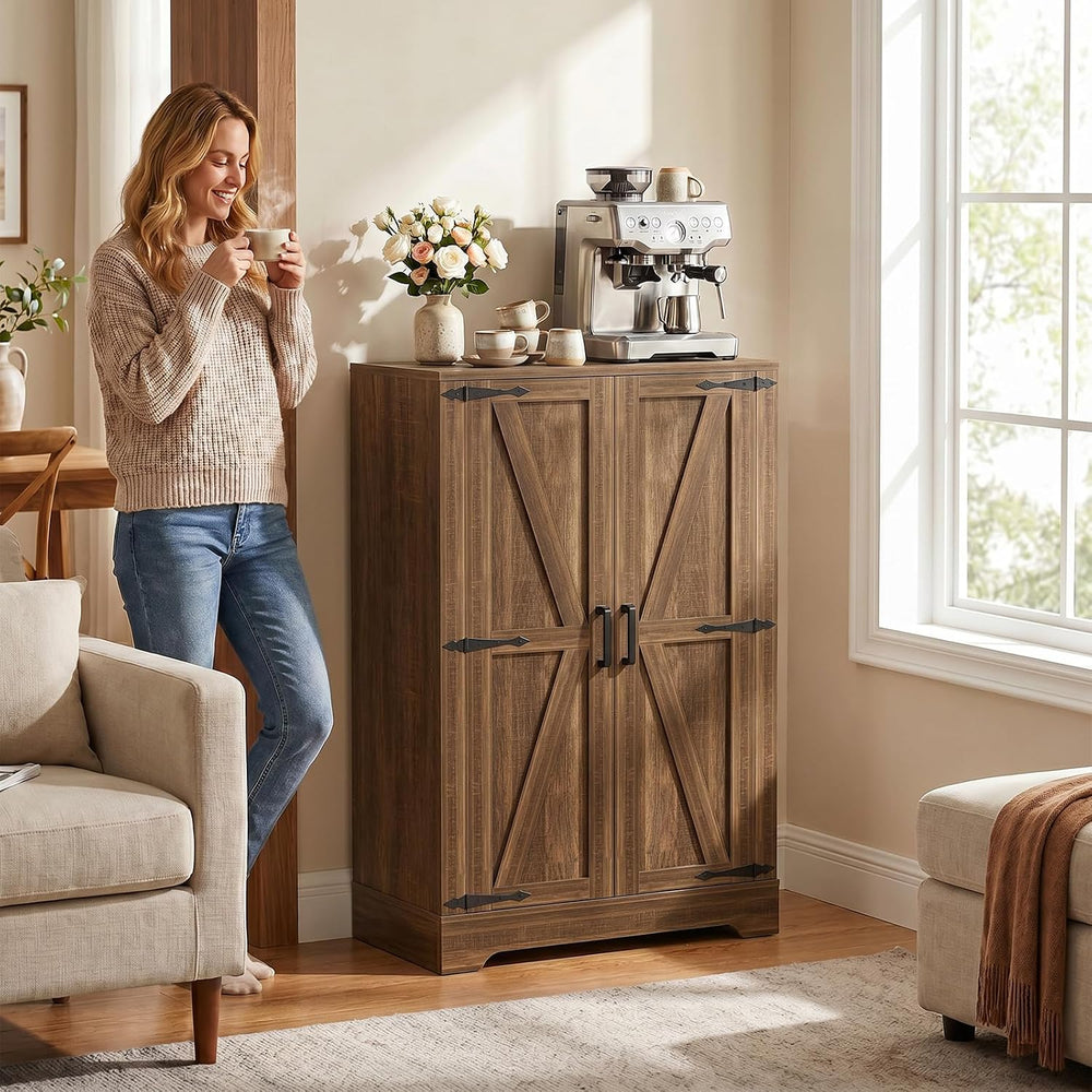 Unikito Kitchen Pantry Cabinet with Adjustable Shelves, Weathered Brown