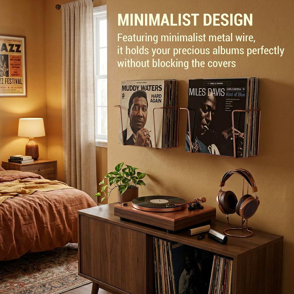 MyGift Copper Metal Wall Mounted Vinyl Record Display Shelves, Set of 2