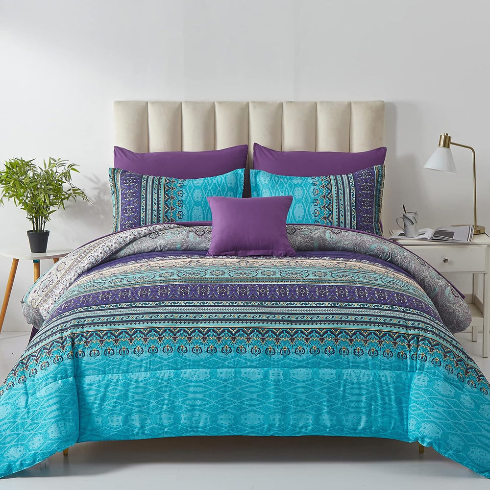 Cottolester Boho Comforter Set King Size 8 Piece Striped Bed in a Bag