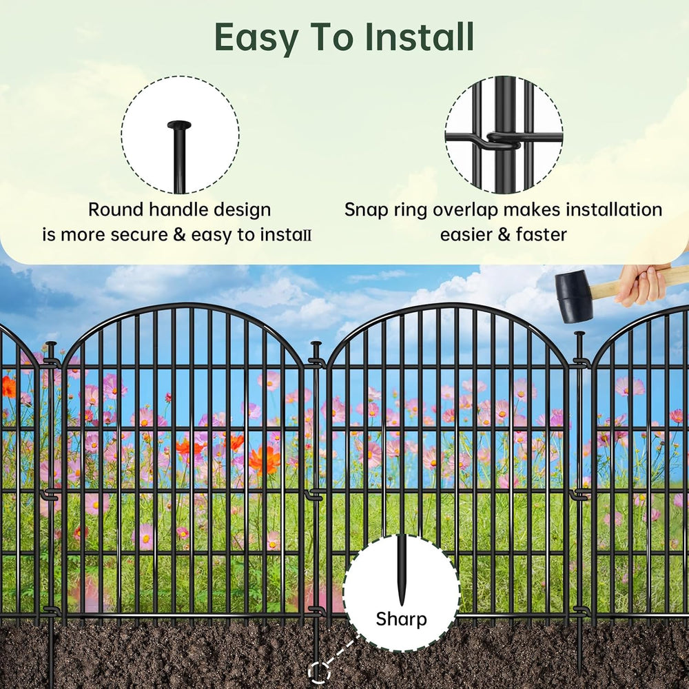 20 Panels No Dig Decorative Garden Fence, 33in(H) x 44ft(L) Animal Barrier, R...