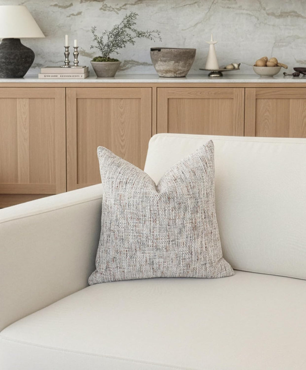 Textured Neutral Throw Pillow Covers 18x18 Inch Set of 2 Soft Woven Chenille ...