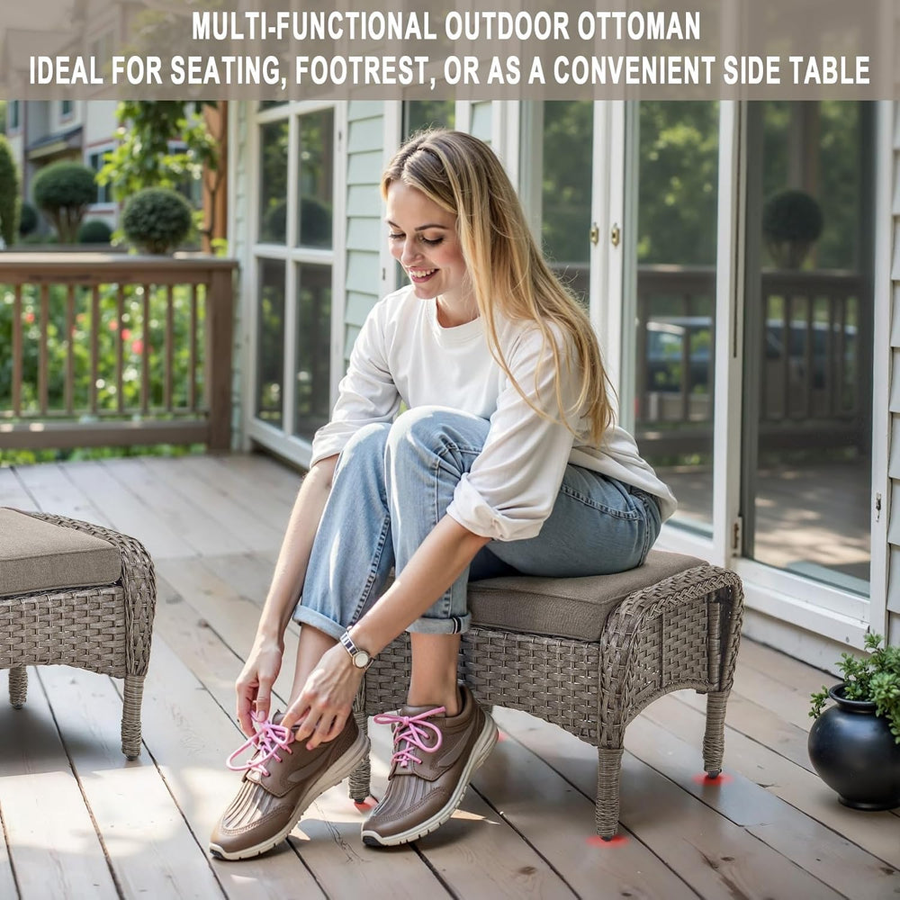 Belord Outdoor Ottomans for Patio Foot Rest - 25 Inch PE Wicker Foot Stool Se...
