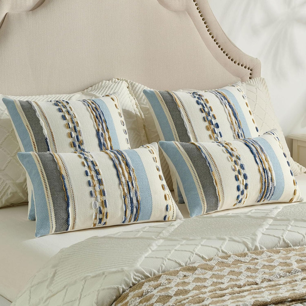 FUTEI Pack of 2 Chenille Throw Pillow Covers 50 x 50 cm,Navy+Brown