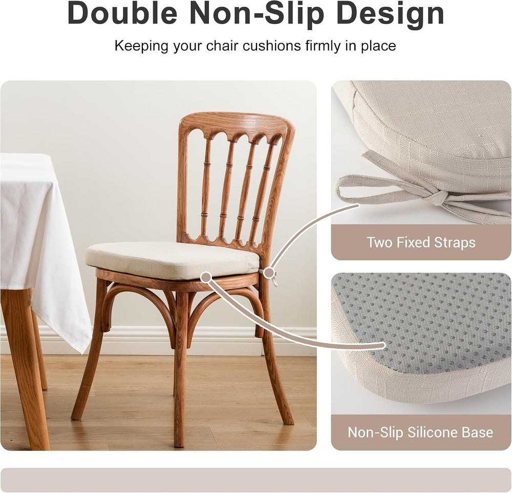 Beige Dining Chair Cushions with Ties, Waterproof Outdoor Seat Pads with Non-...