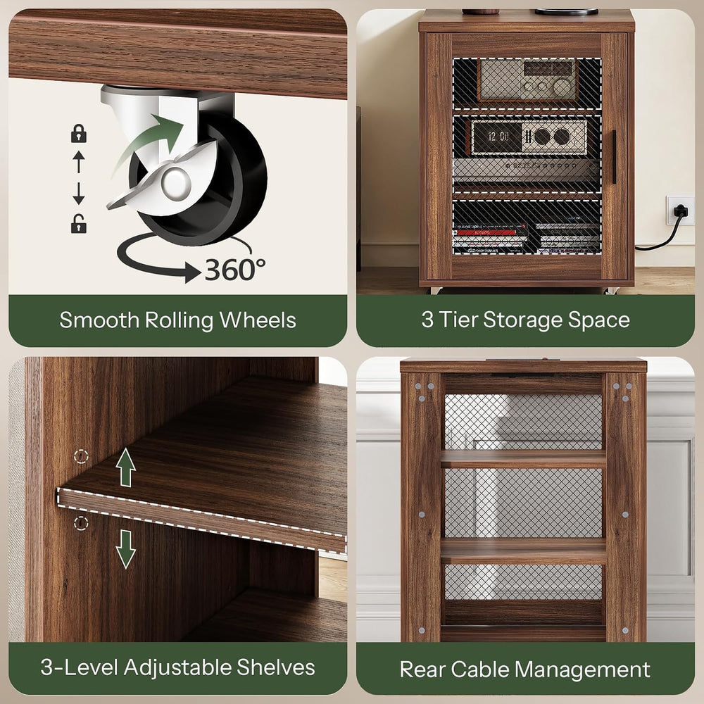 CHOEZON Media Cabinet with Charging Station, Stereo Cabinet with Wheels, Audi...