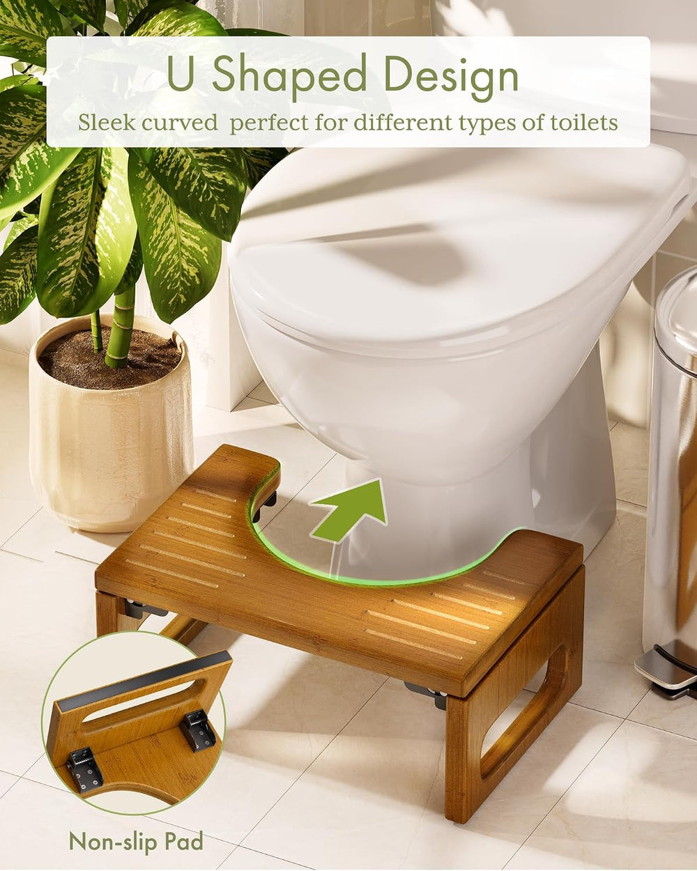 AmazerBath 7 Inches Bamboo Toilet Stool Squat for Adult, Foldable Squatting P...