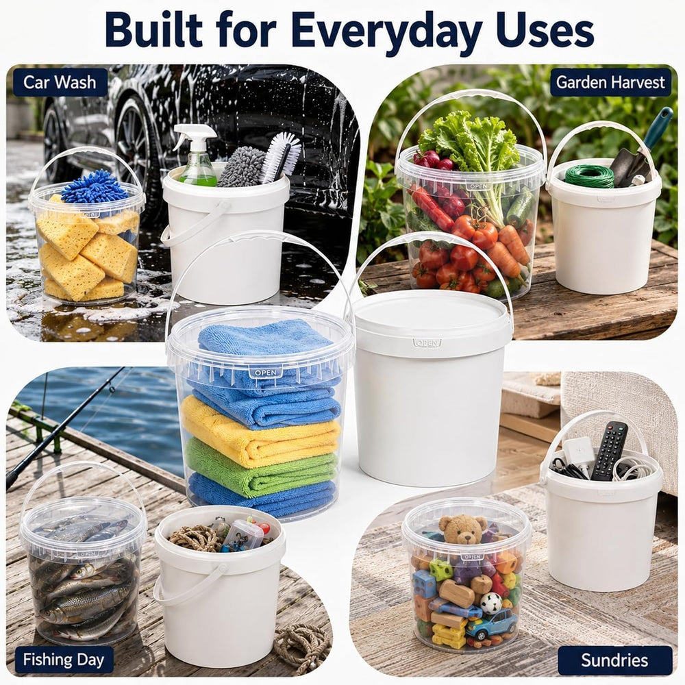 DEMORA 3 Pack 2.6 Gallon Food Grade Storage Buckets with Lids, White