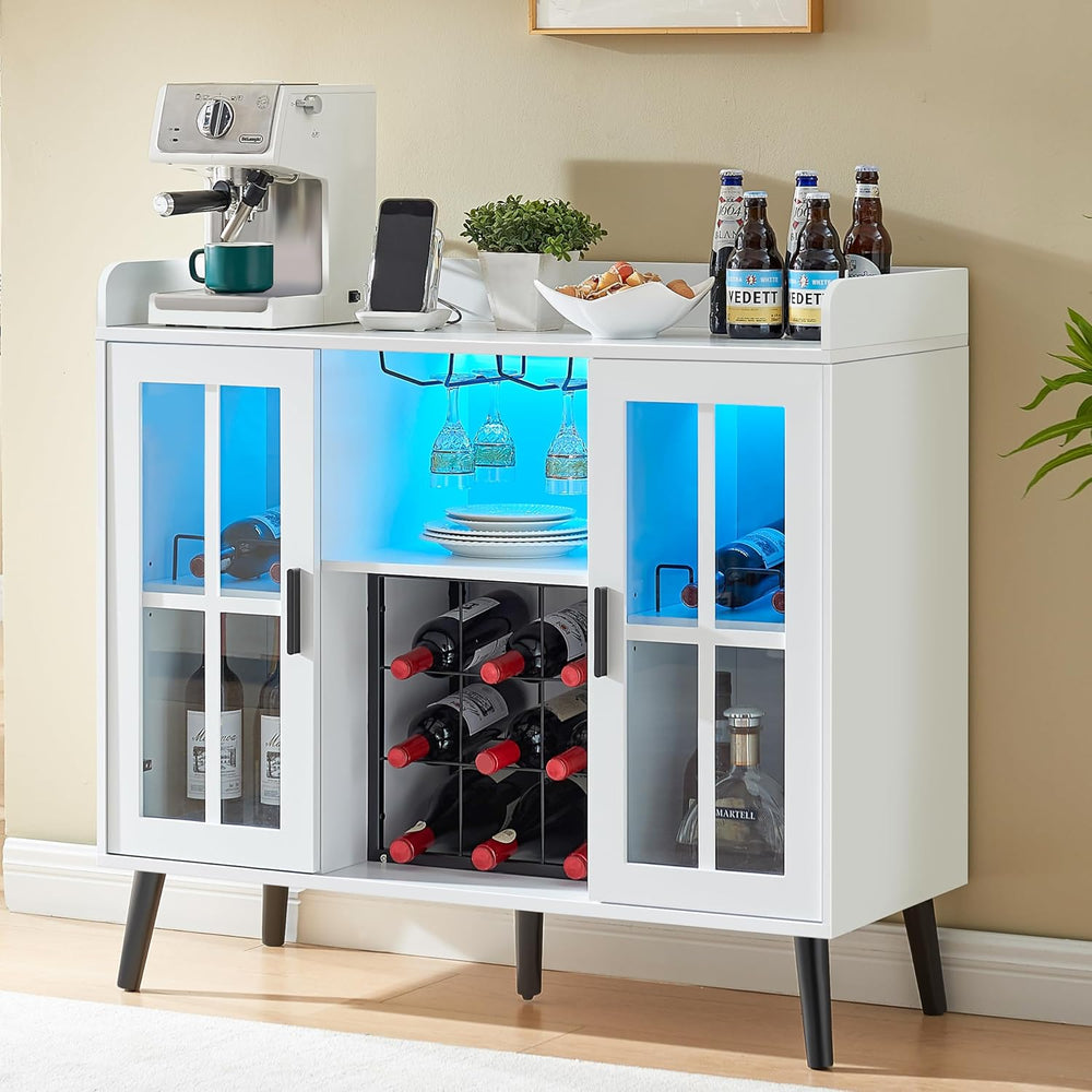 Alaxgumrol Wine Bar Cabinet with LED Light, Coffee Bar Cabinet with Storage a...