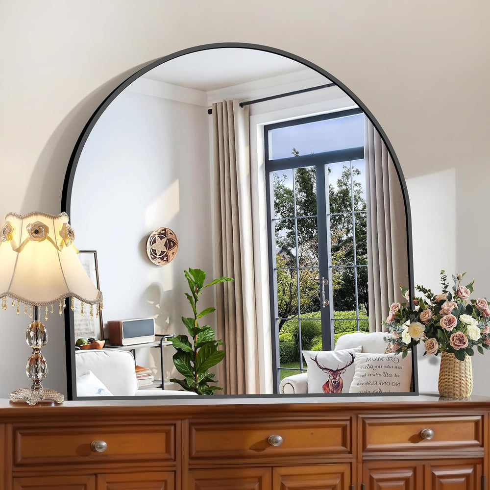 CIRCUMI Arched Wall Mirror, 42"x42" Black Arched Mirror for Entrywa...