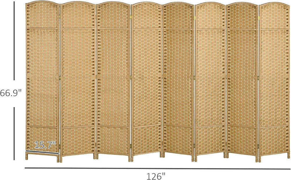 HOMCOM Room Divider 8 Panel Folding Privacy Screen 5.6' Tall Nature Wood