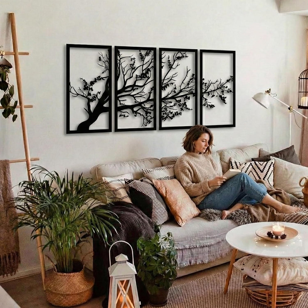 DEKADRON Metal Wall Art, Tree of Life 4 Panels, Tree Sign, Metal Wall Decor, ...